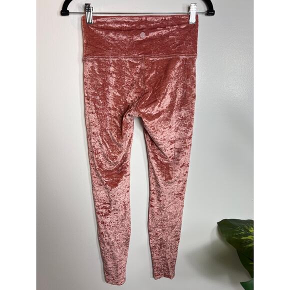 Lululemon Wunder Lounge Pink Crushed Velvet Leggings High Waist Womens 6 / Small - Picture 3 of 6